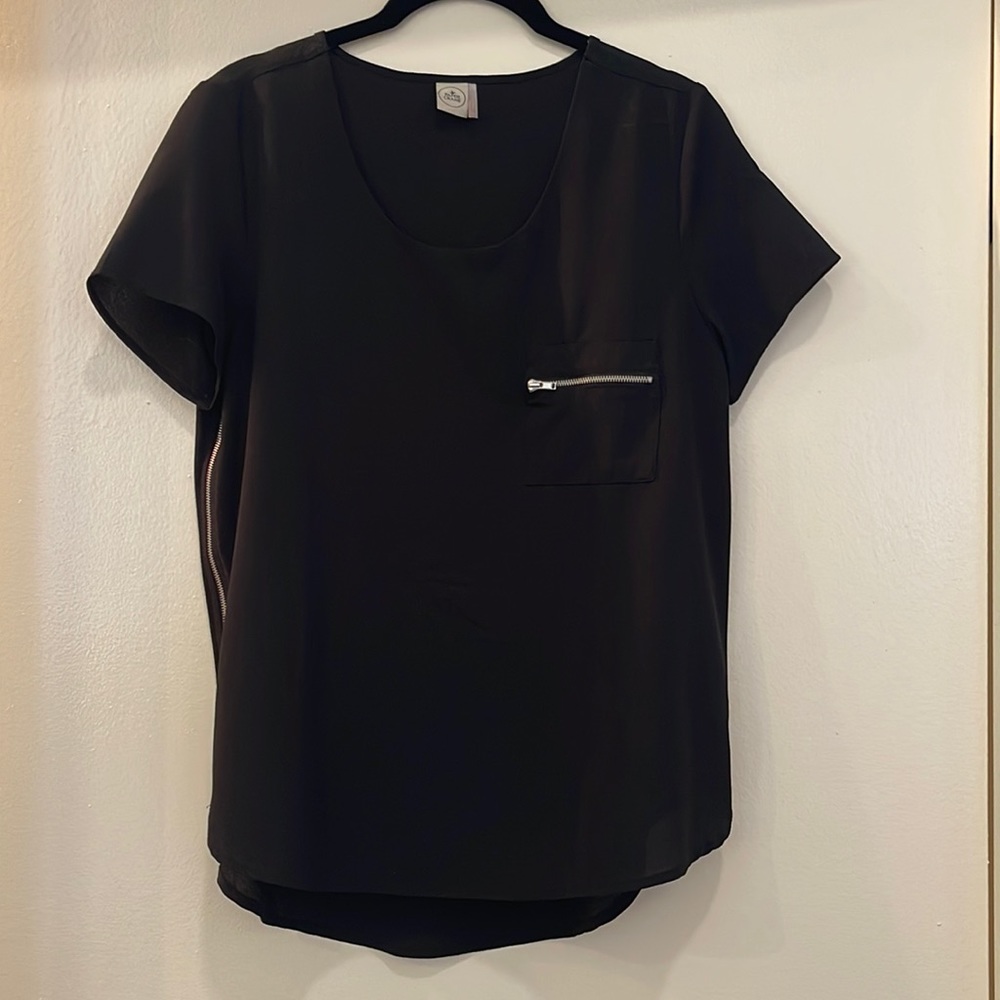 PAPER CRANE Partially sheer black blouse